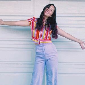 Striped Button Up Crop Top